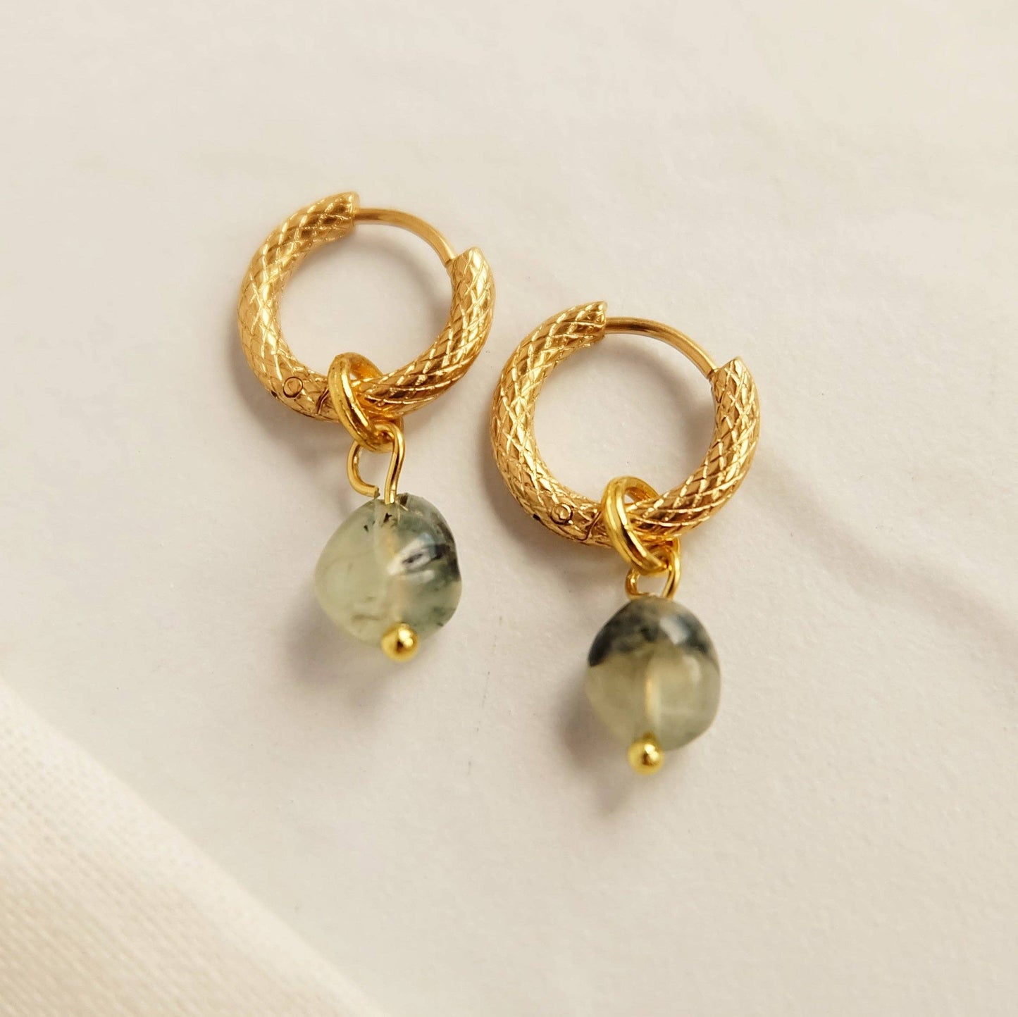 Prehnite Gemstone Hoop Earrings