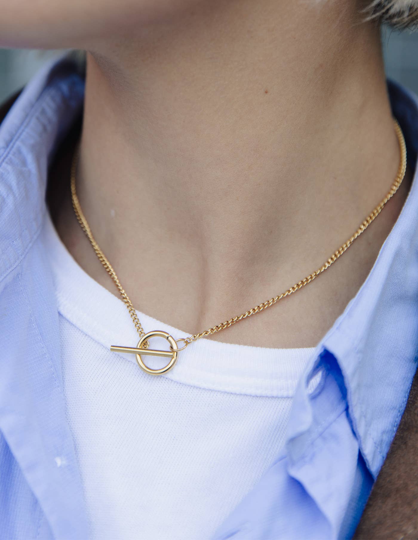 Gold Herringbone Toggle Chain Necklace, Waterproof
