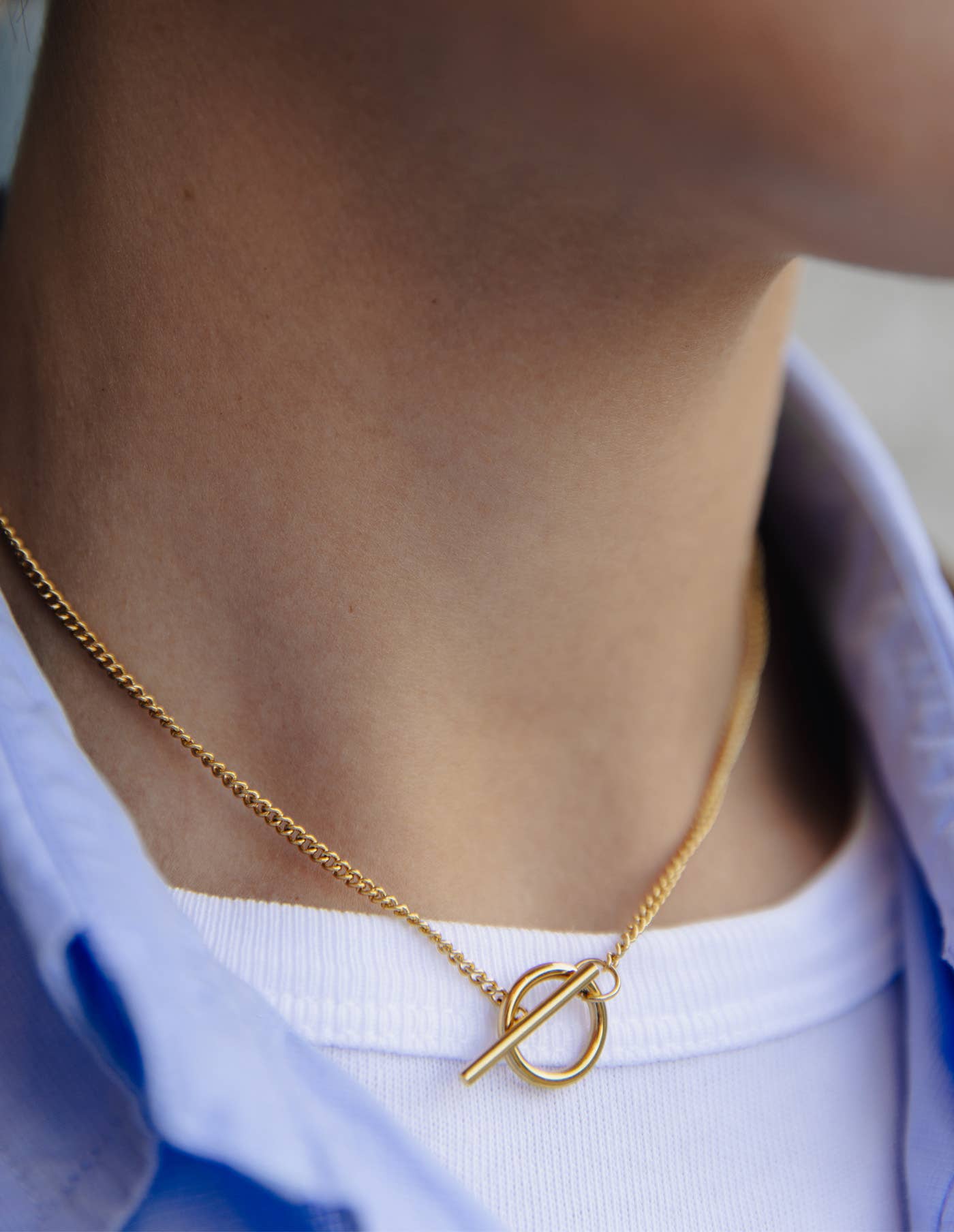 Gold Herringbone Toggle Chain Necklace, Waterproof