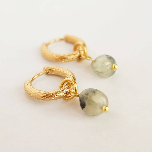 Prehnite Gemstone Hoop Earrings