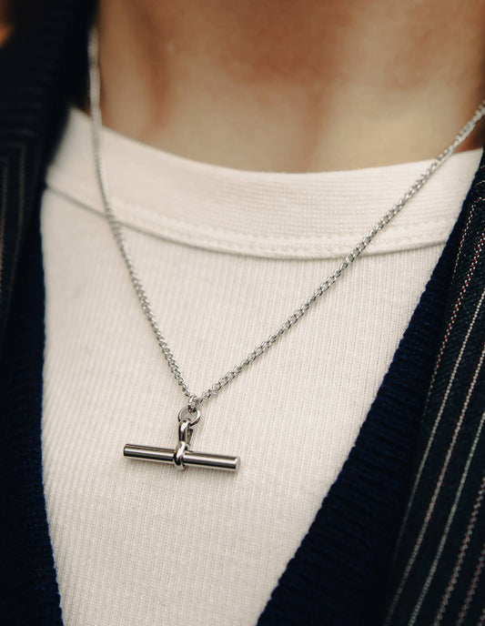 Silver T-Bar Chain Necklace, Waterproof